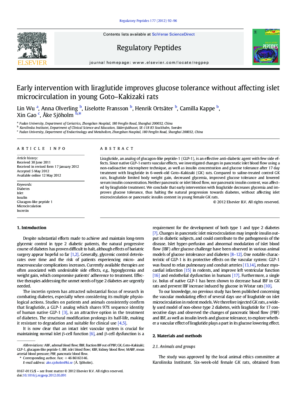 Early intervention with liraglutide improves glucose tolerance without affecting islet microcirculation in young Goto-Kakizaki rats