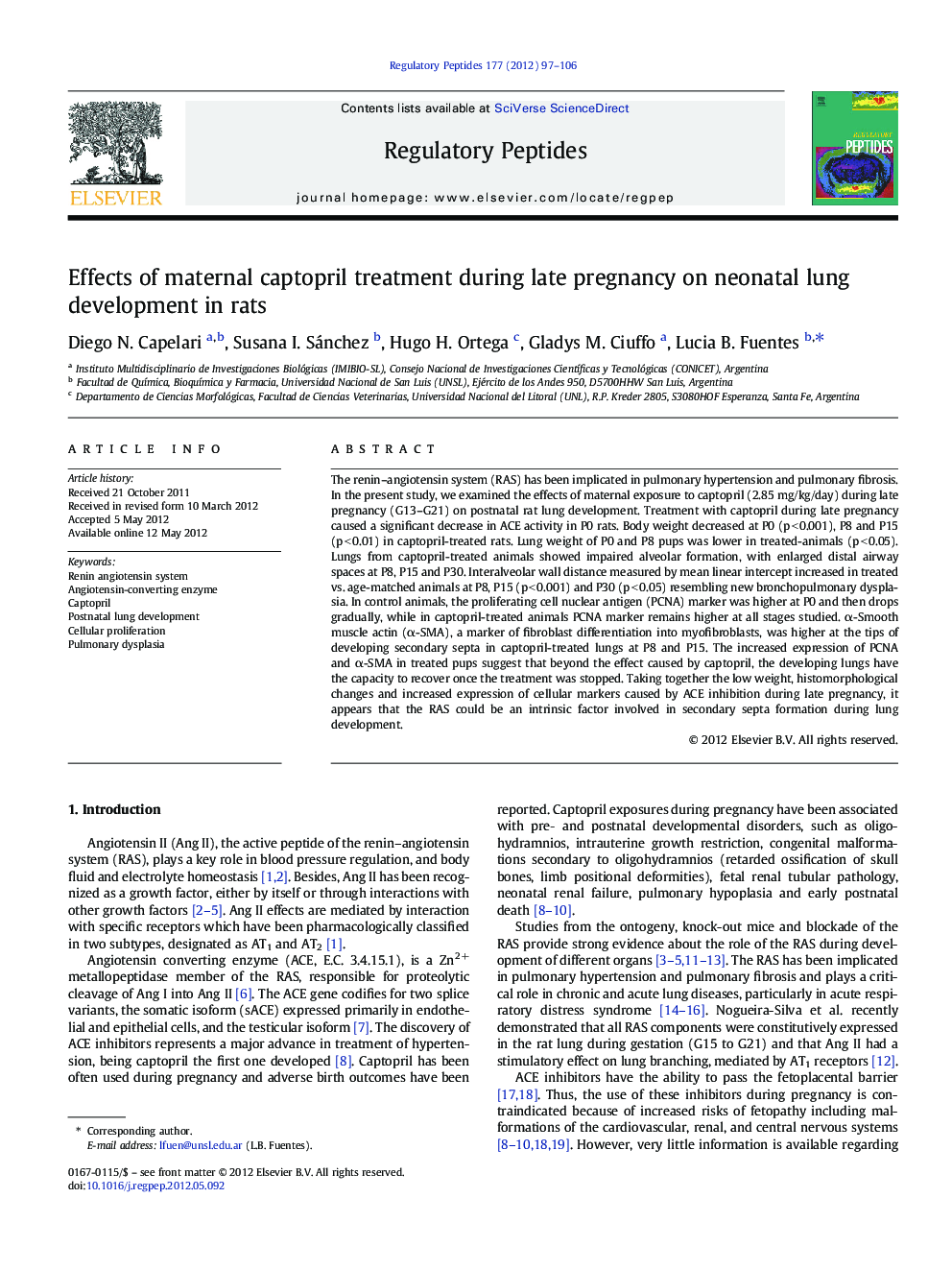 Effects of maternal captopril treatment during late pregnancy on neonatal lung development in rats