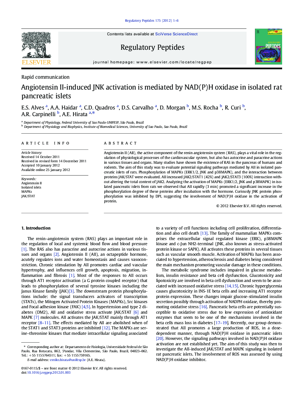 Angiotensin II-induced JNK activation is mediated by NAD(P)H oxidase in isolated rat pancreatic islets