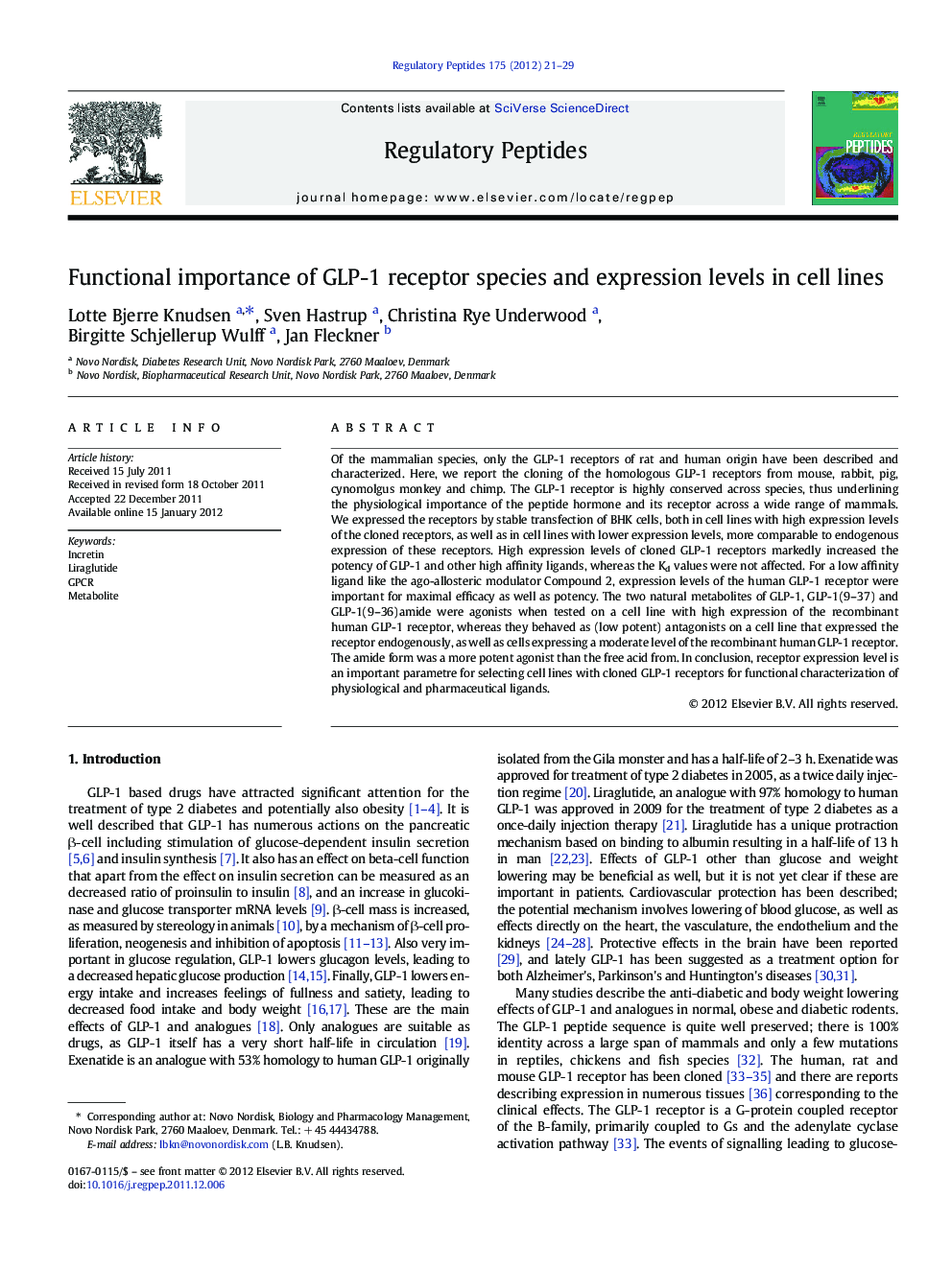 Functional importance of GLP-1 receptor species and expression levels in cell lines