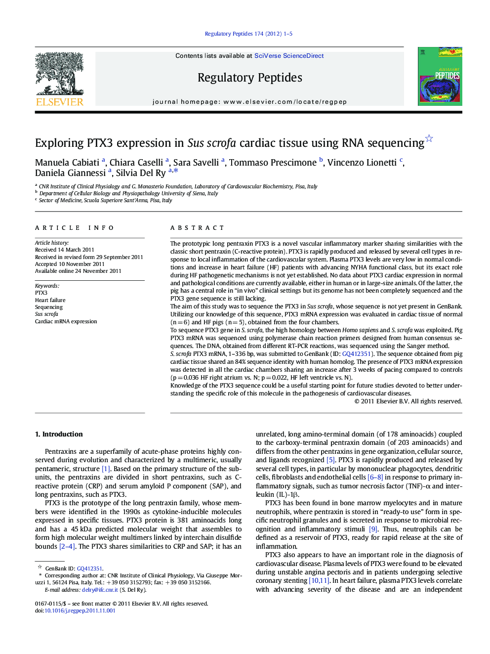 Exploring PTX3 expression in Sus scrofa cardiac tissue using RNA sequencing