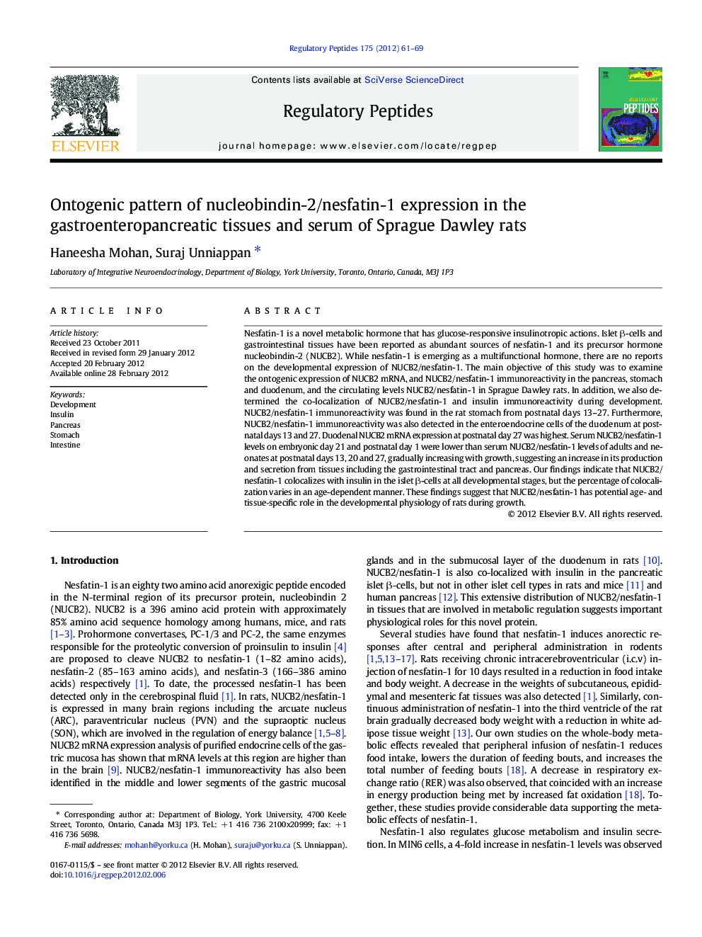 Ontogenic pattern of nucleobindin-2/nesfatin-1 expression in the gastroenteropancreatic tissues and serum of Sprague Dawley rats