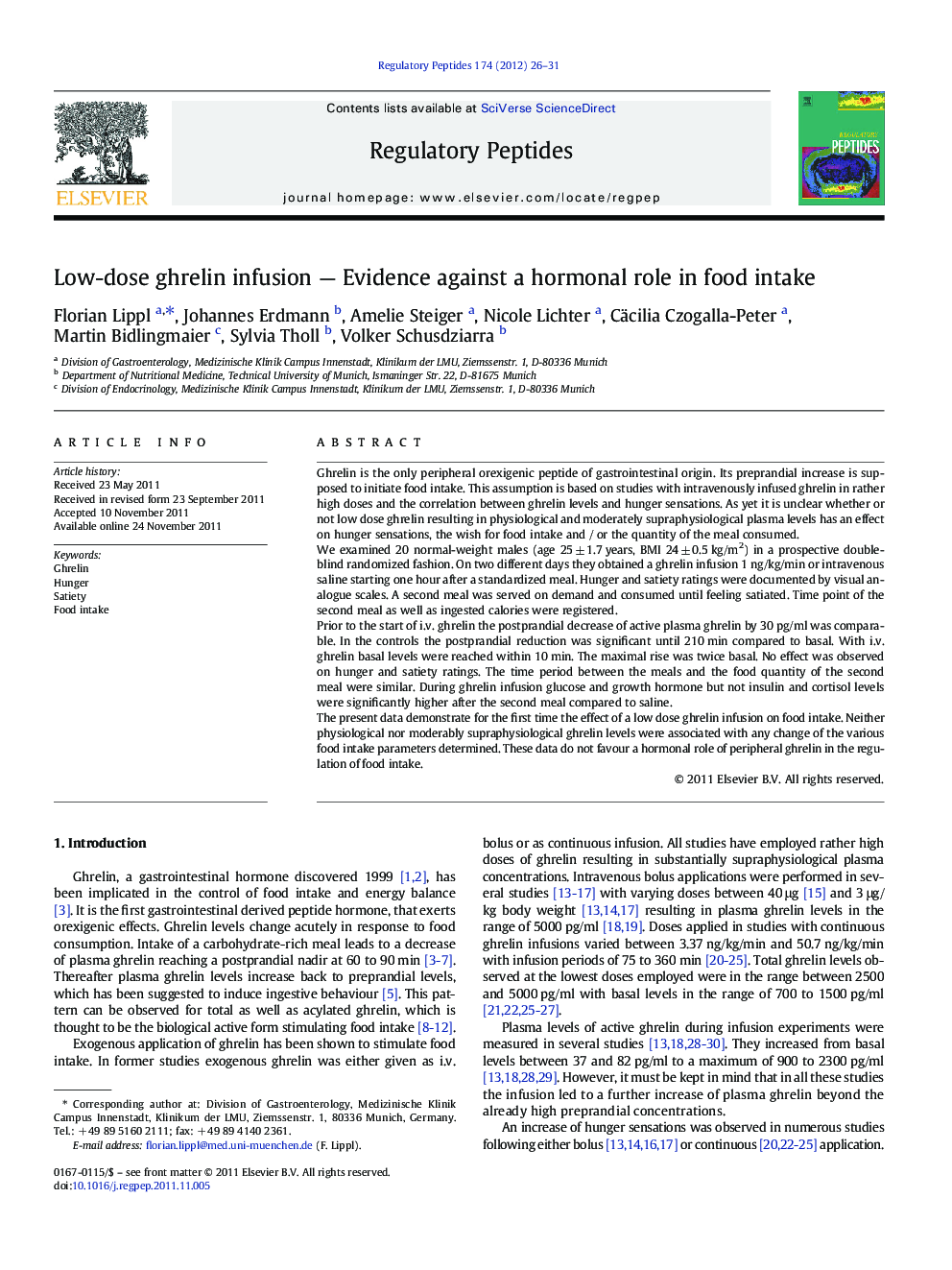 Low-dose ghrelin infusion - Evidence against a hormonal role in food intake