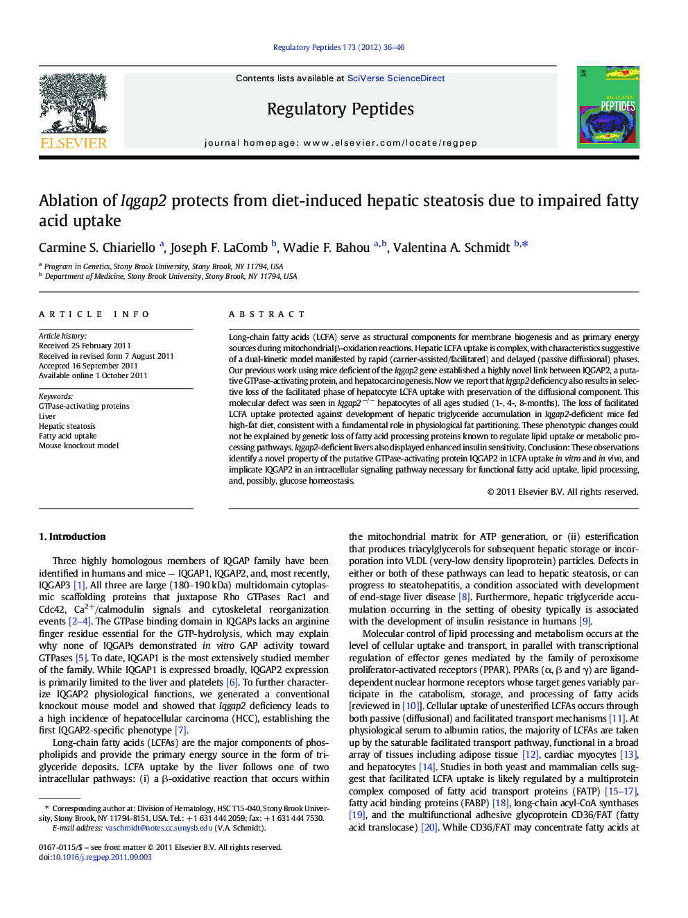 Ablation of Iqgap2 protects from diet-induced hepatic steatosis due to impaired fatty acid uptake