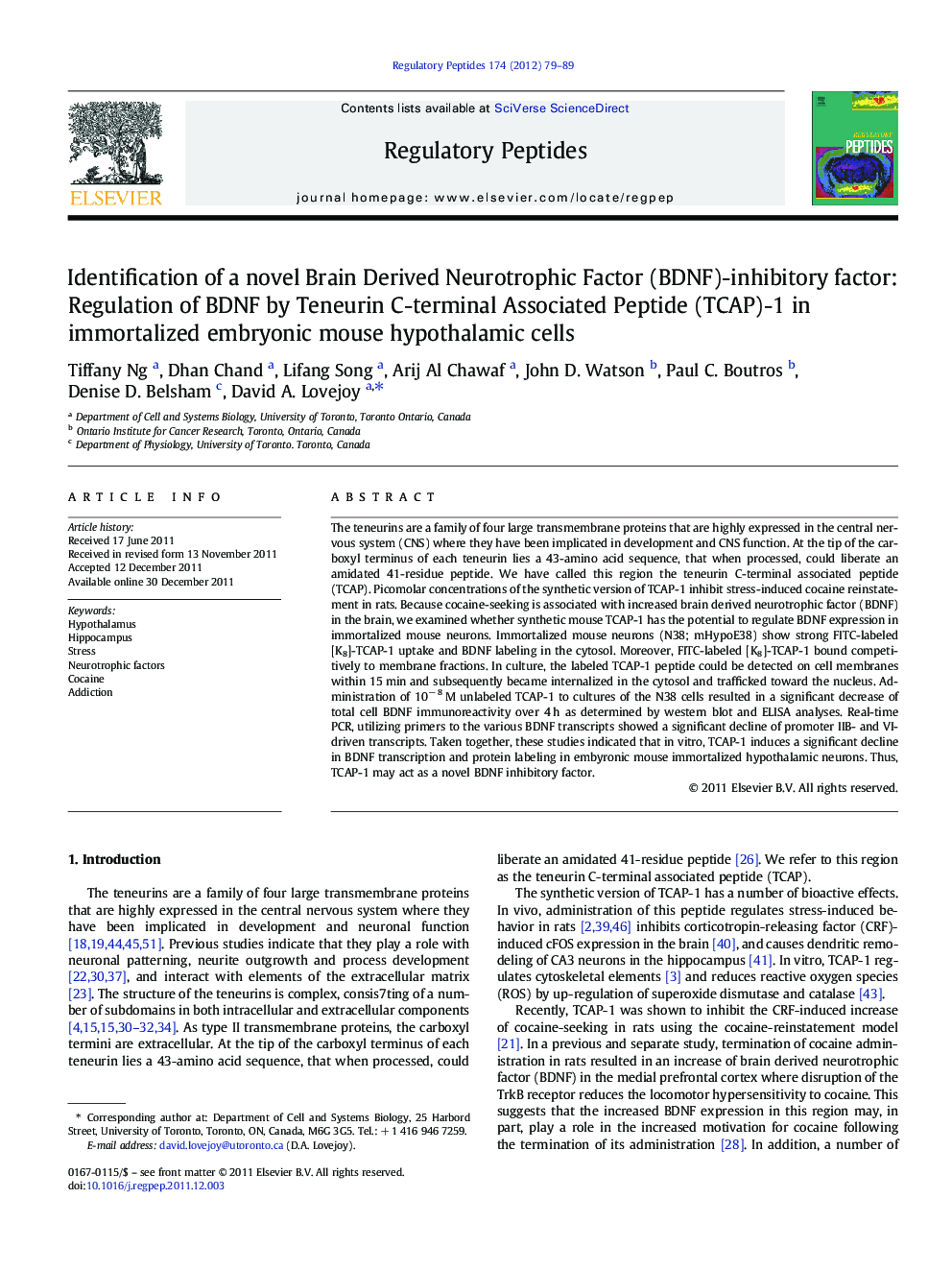 Identification of a novel Brain Derived Neurotrophic Factor (BDNF)-inhibitory factor: Regulation of BDNF by Teneurin C-terminal Associated Peptide (TCAP)-1 in immortalized embryonic mouse hypothalamic cells