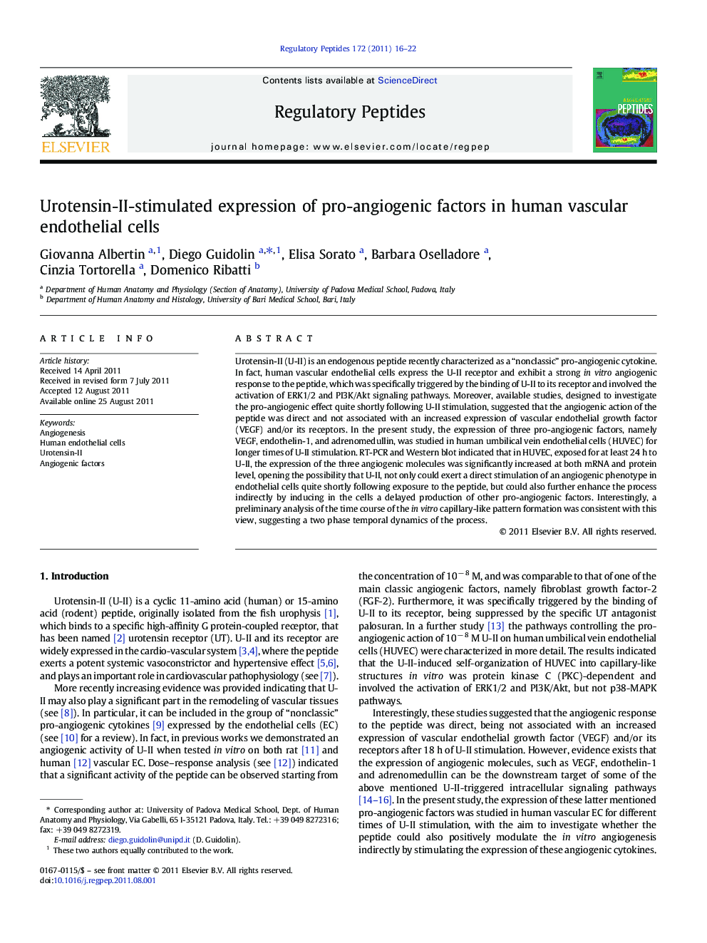 Urotensin-II-stimulated expression of pro-angiogenic factors in human vascular endothelial cells