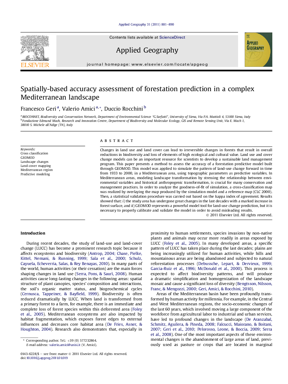 Spatially-based accuracy assessment of forestation prediction in a complex Mediterranean landscape