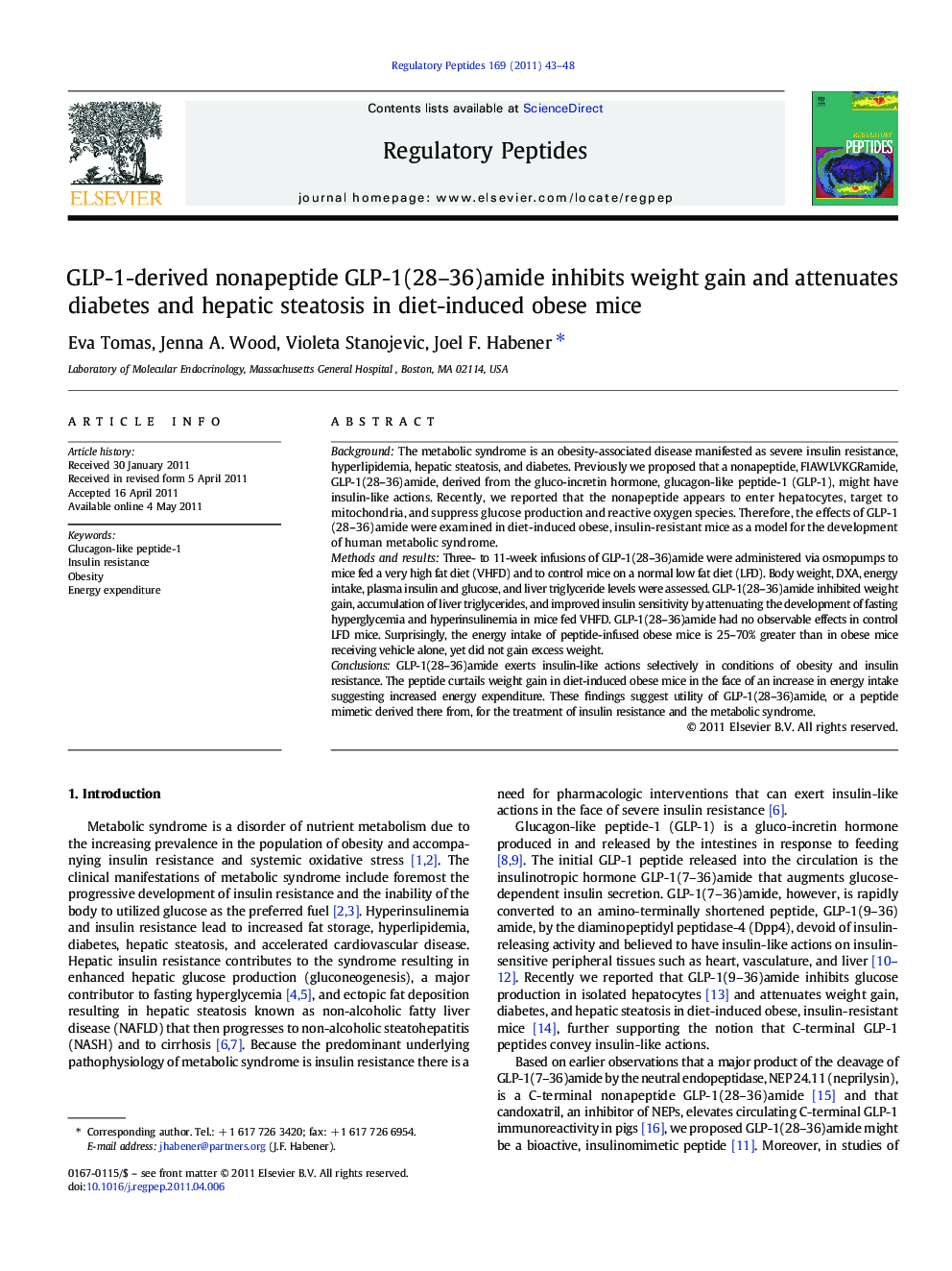 GLP-1-derived nonapeptide GLP-1(28-36)amide inhibits weight gain and attenuates diabetes and hepatic steatosis in diet-induced obese mice