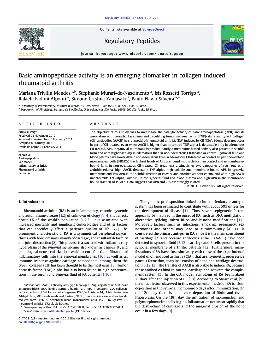 Basic aminopeptidase activity is an emerging biomarker in collagen-induced rheumatoid arthritis