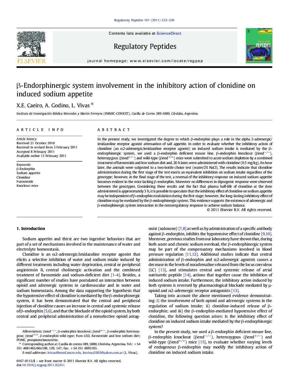 Î²-Endorphinergic system involvement in the inhibitory action of clonidine on induced sodium appetite