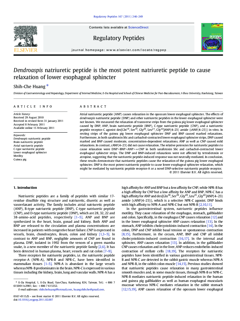 Dendroaspis natriuretic peptide is the most potent natriuretic peptide to cause relaxation of lower esophageal sphincter