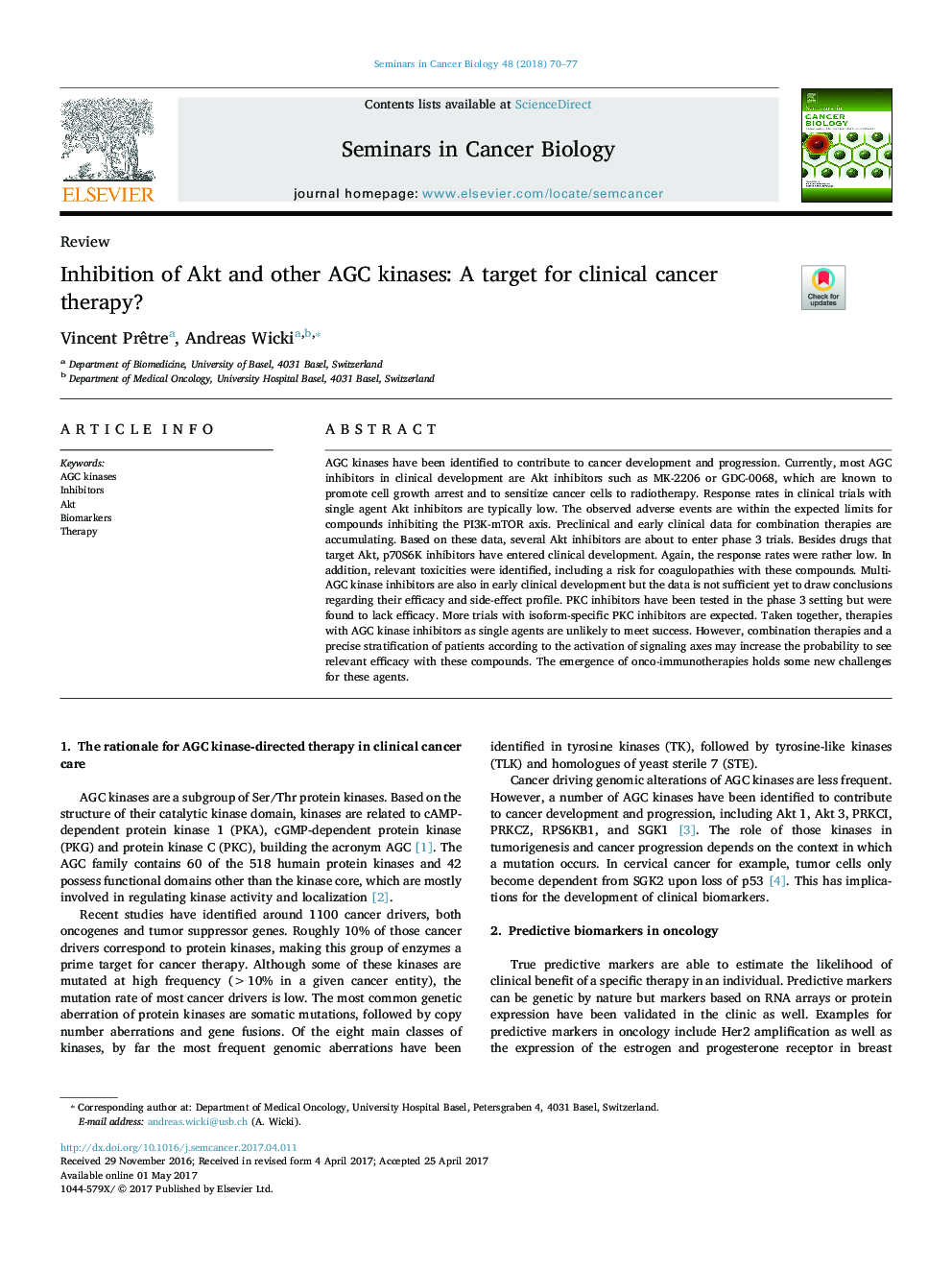 Inhibition of Akt and other AGC kinases: A target for clinical cancer therapy?