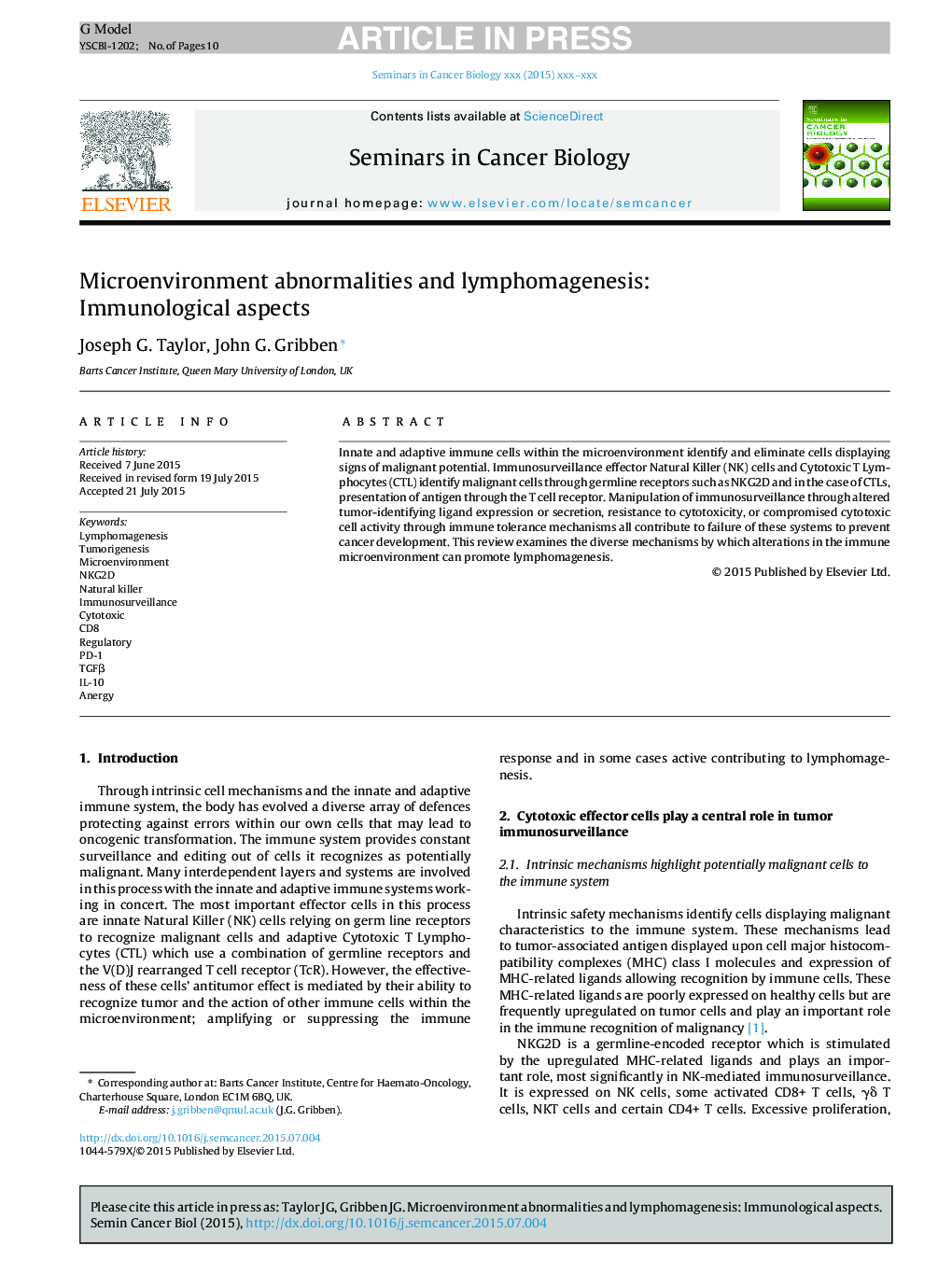 Microenvironment abnormalities and lymphomagenesis: Immunological aspects