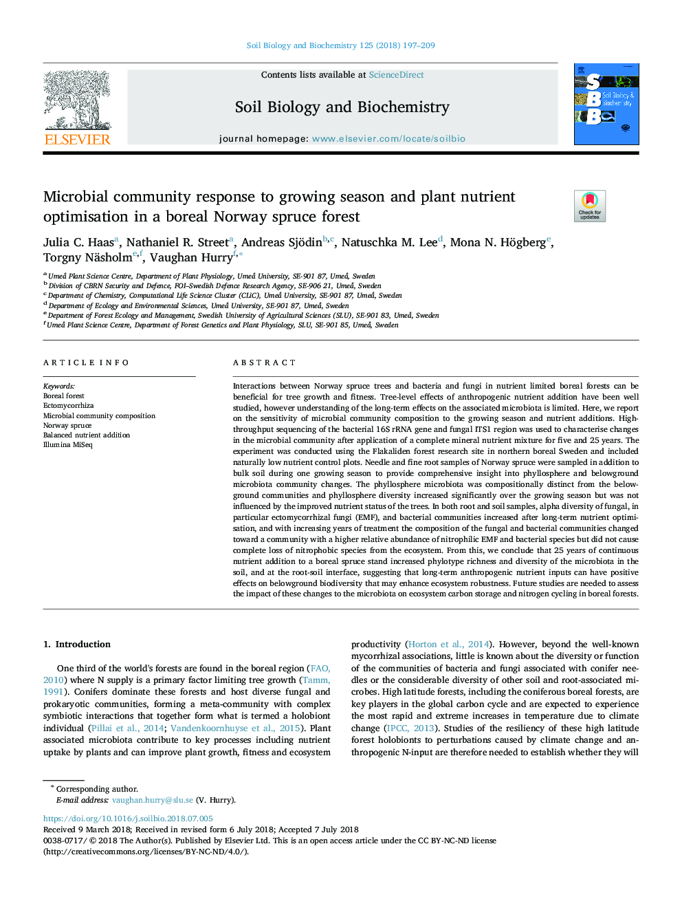 Microbial community response to growing season and plant nutrient optimisation in a boreal Norway spruce forest