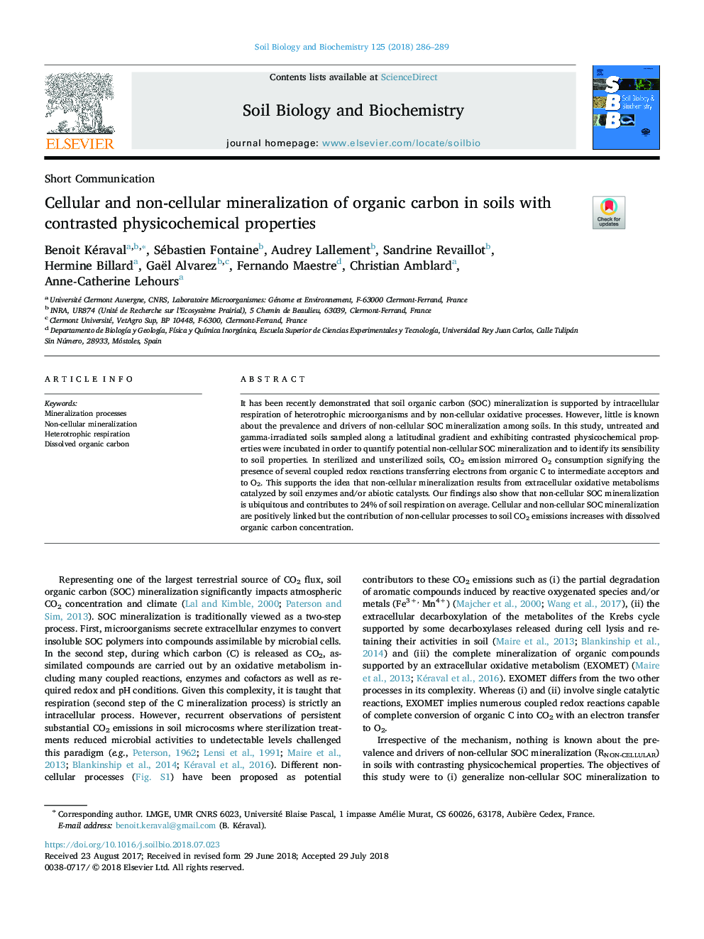 Cellular and non-cellular mineralization of organic carbon in soils with contrasted physicochemical properties