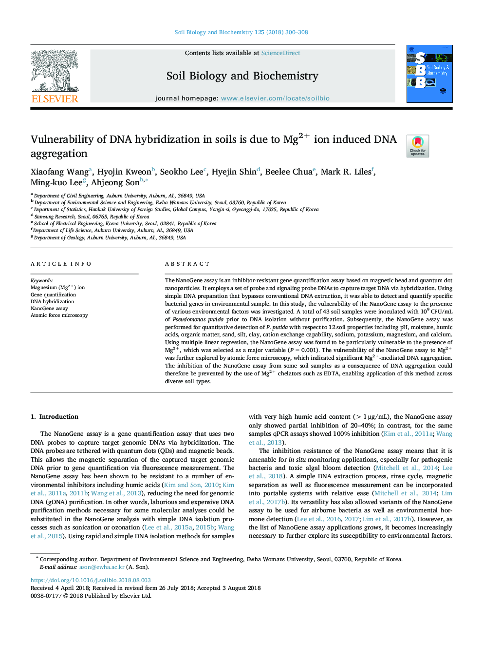 Vulnerability of DNA hybridization in soils is due to Mg2+ ion induced DNA aggregation