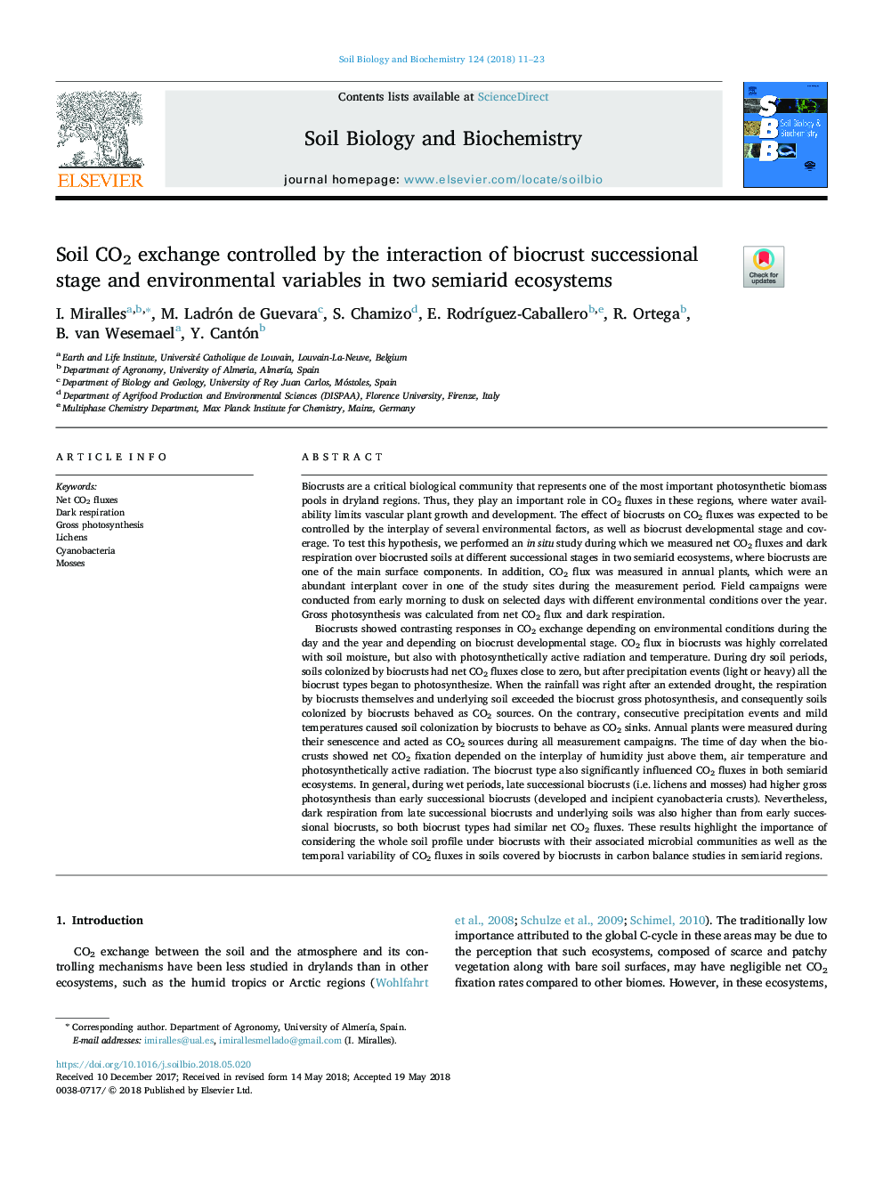 Soil CO2 exchange controlled by the interaction of biocrust successional stage and environmental variables in two semiarid ecosystems