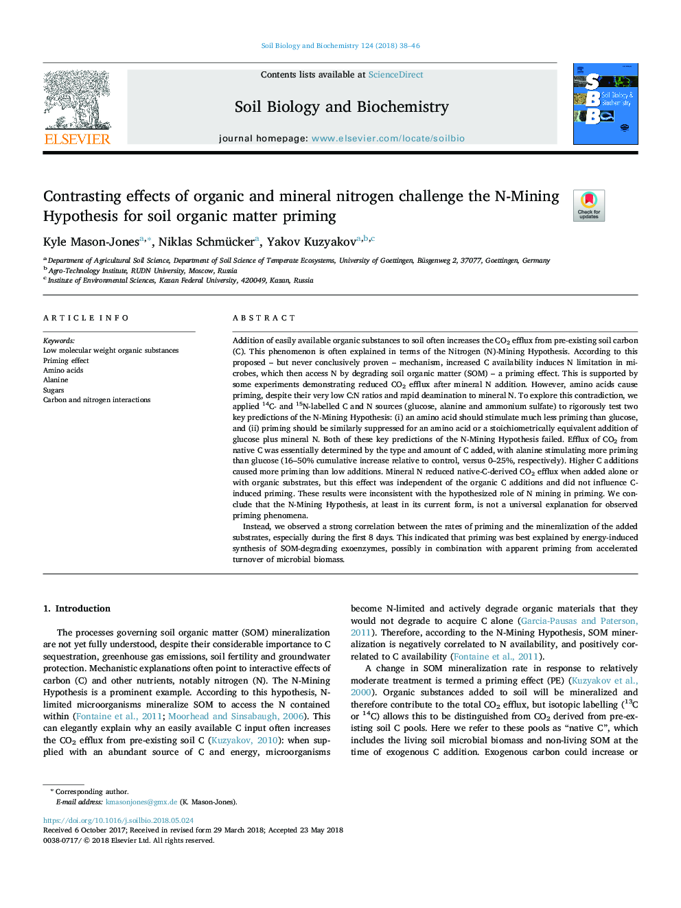 Contrasting effects of organic and mineral nitrogen challenge the N-Mining Hypothesis for soil organic matter priming