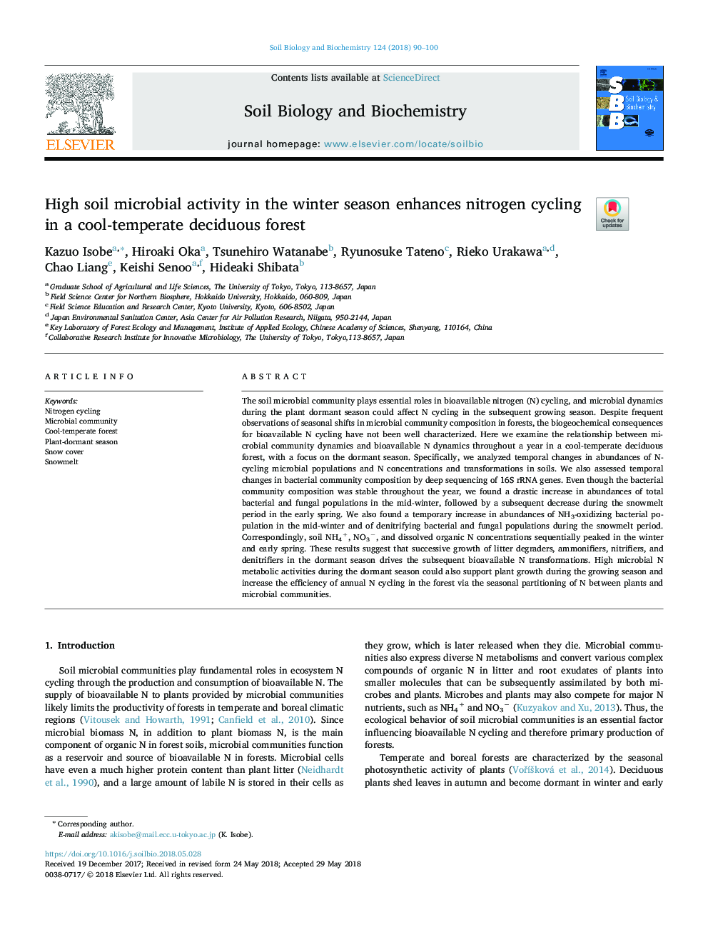 High soil microbial activity in the winter season enhances nitrogen cycling in a cool-temperate deciduous forest