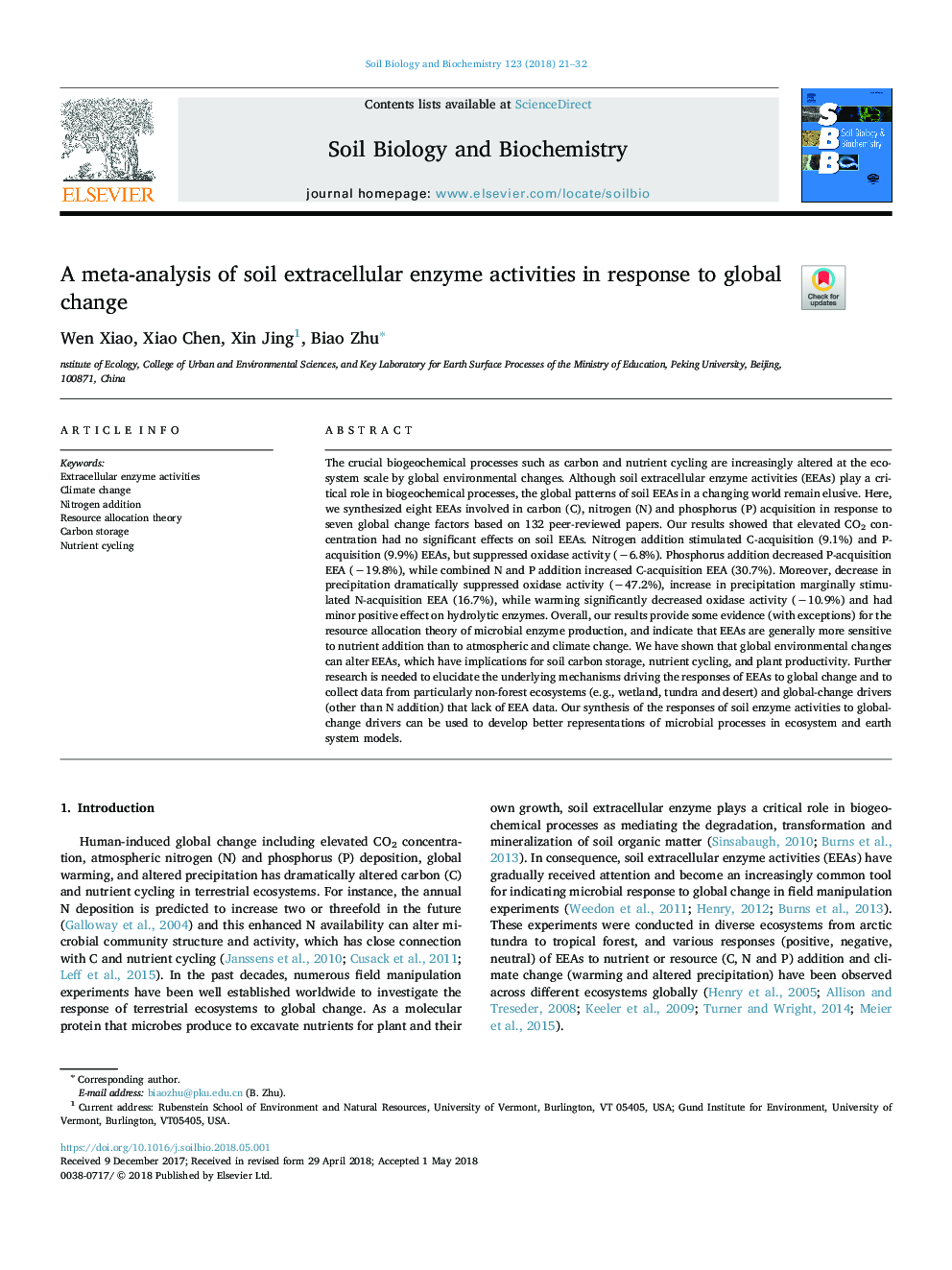 A meta-analysis of soil extracellular enzyme activities in response to global change