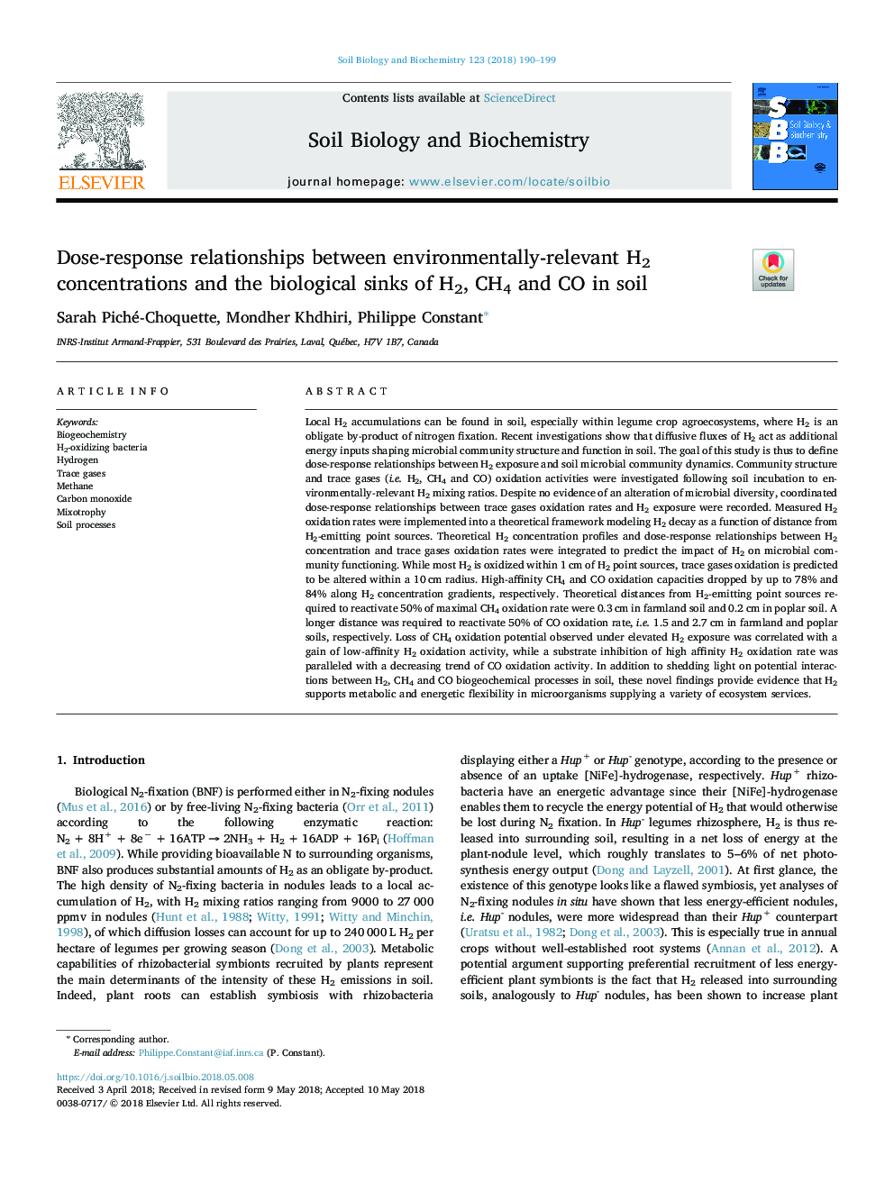 Dose-response relationships between environmentally-relevant H2 concentrations and the biological sinks of H2, CH4 and CO in soil