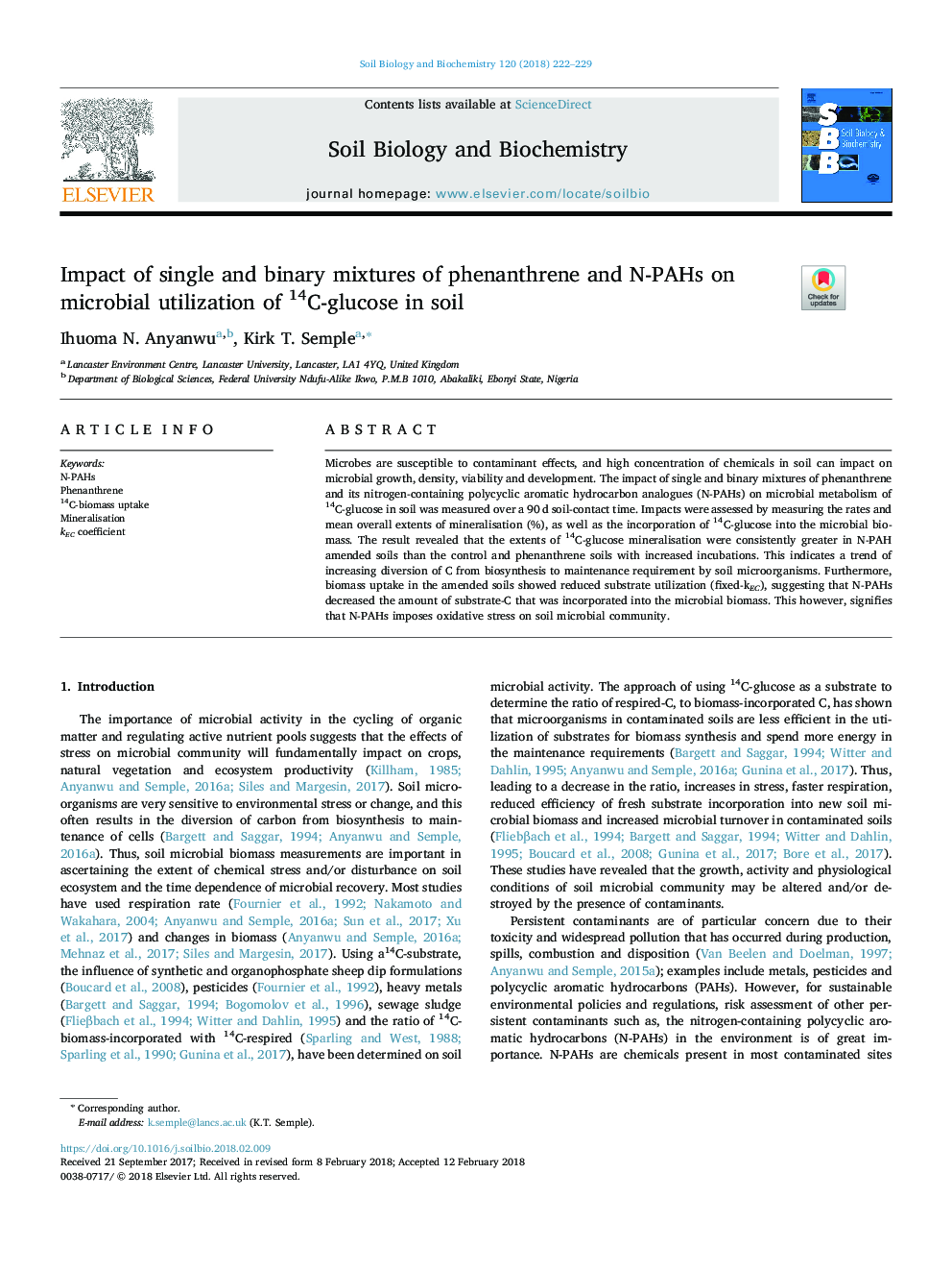 Impact of single and binary mixtures of phenanthrene and N-PAHs on microbial utilization of 14C-glucose in soil