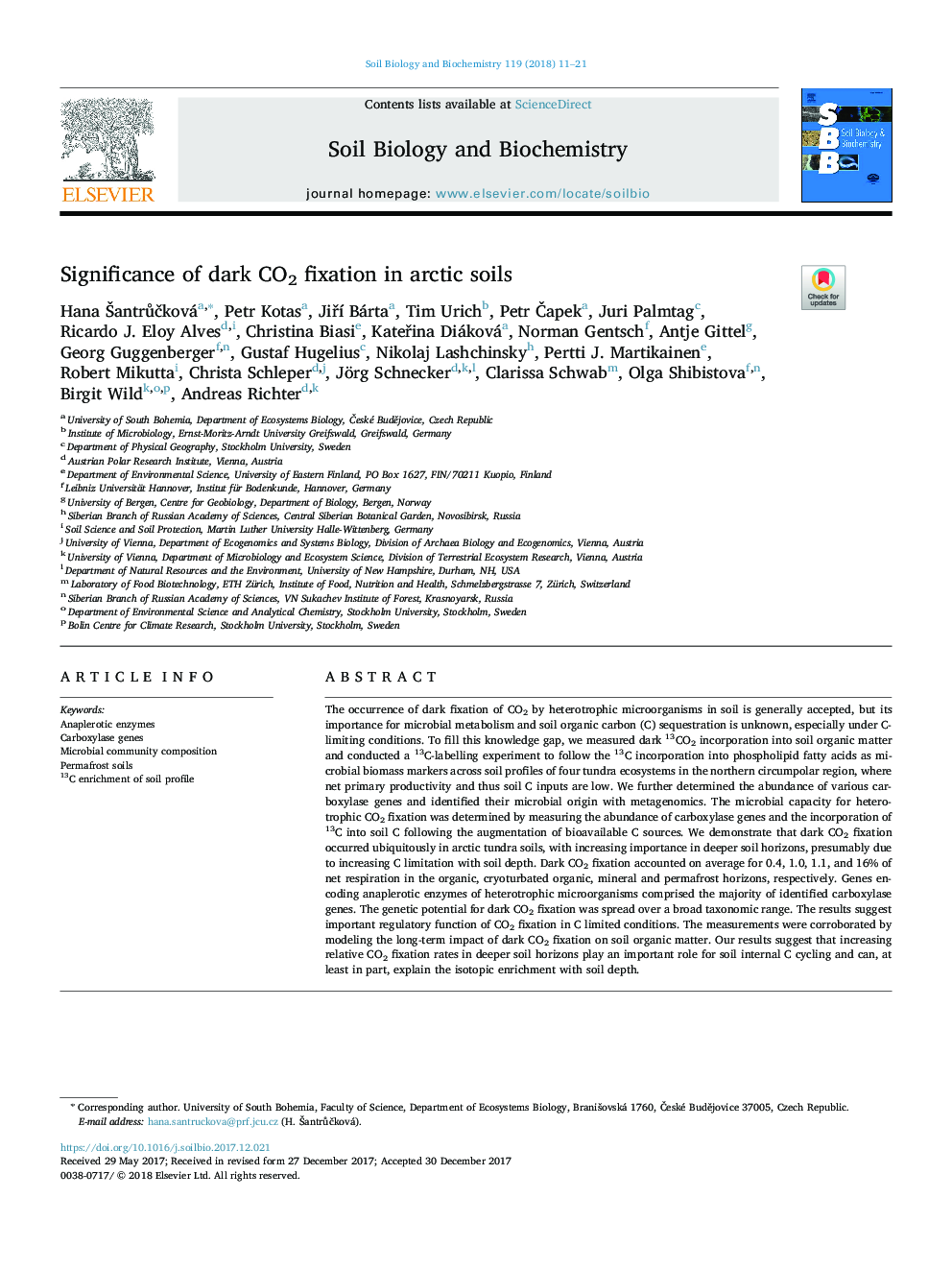 Significance of dark CO2 fixation in arctic soils