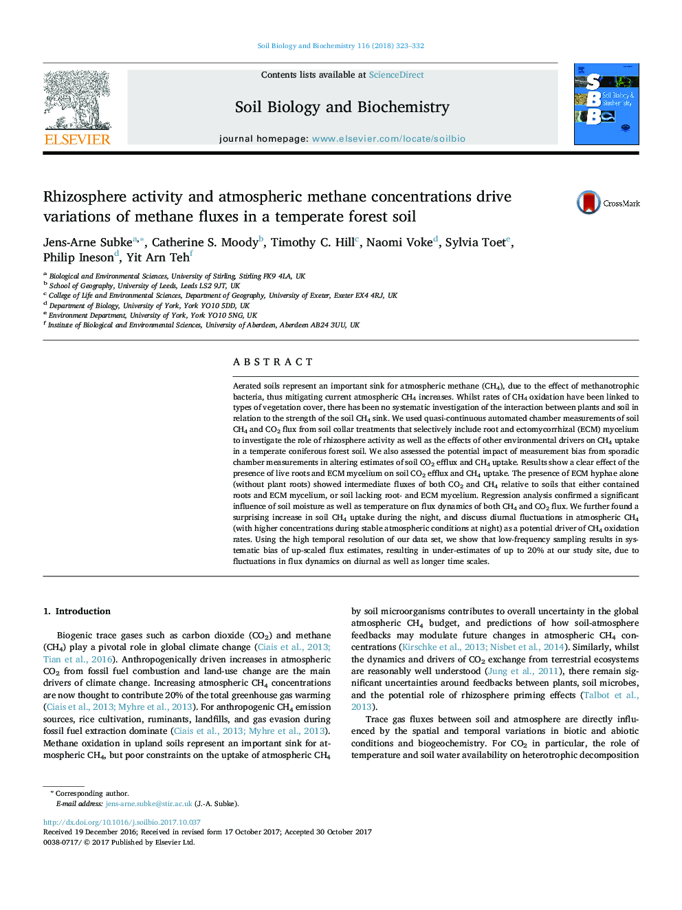 Rhizosphere activity and atmospheric methane concentrations drive variations of methane fluxes in a temperate forest soil