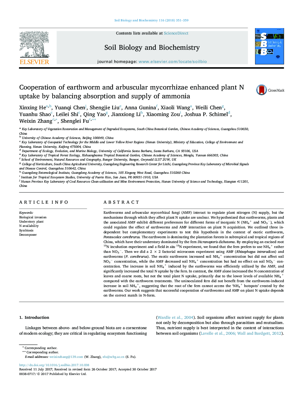 Cooperation of earthworm and arbuscular mycorrhizae enhanced plant N uptake by balancing absorption and supply of ammonia