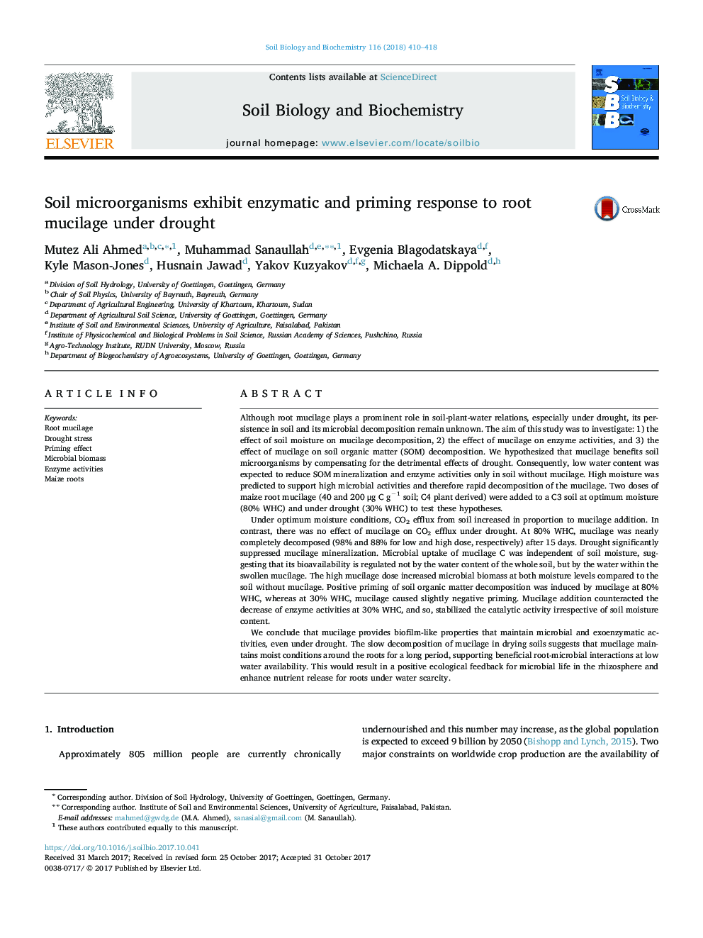 Soil microorganisms exhibit enzymatic and priming response to root mucilage under drought