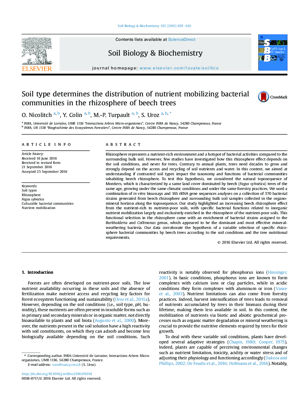 Soil type determines the distribution of nutrient mobilizing bacterial communities in the rhizosphere of beech trees