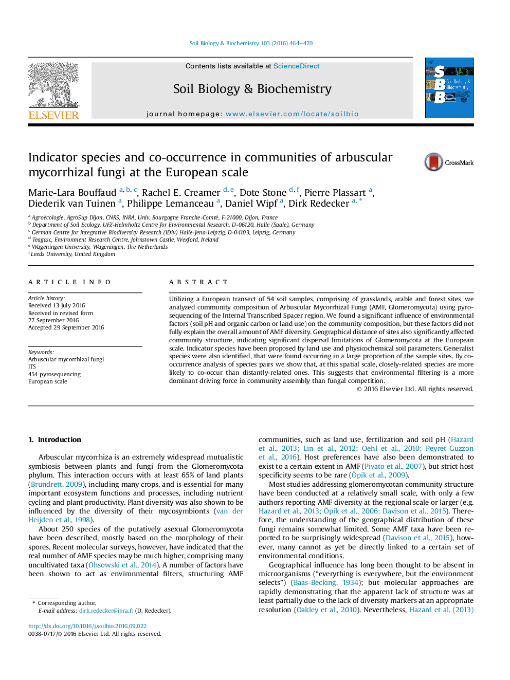 Indicator species and co-occurrence in communities of arbuscular mycorrhizal fungi at the European scale