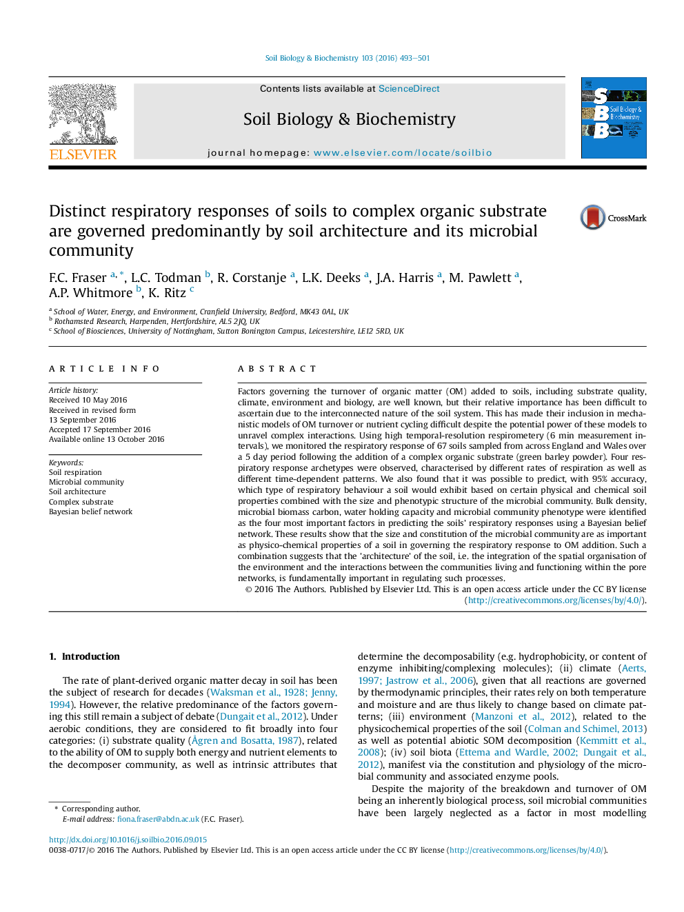 Distinct respiratory responses of soils to complex organic substrate areÂ governed predominantly by soil architecture and its microbial community