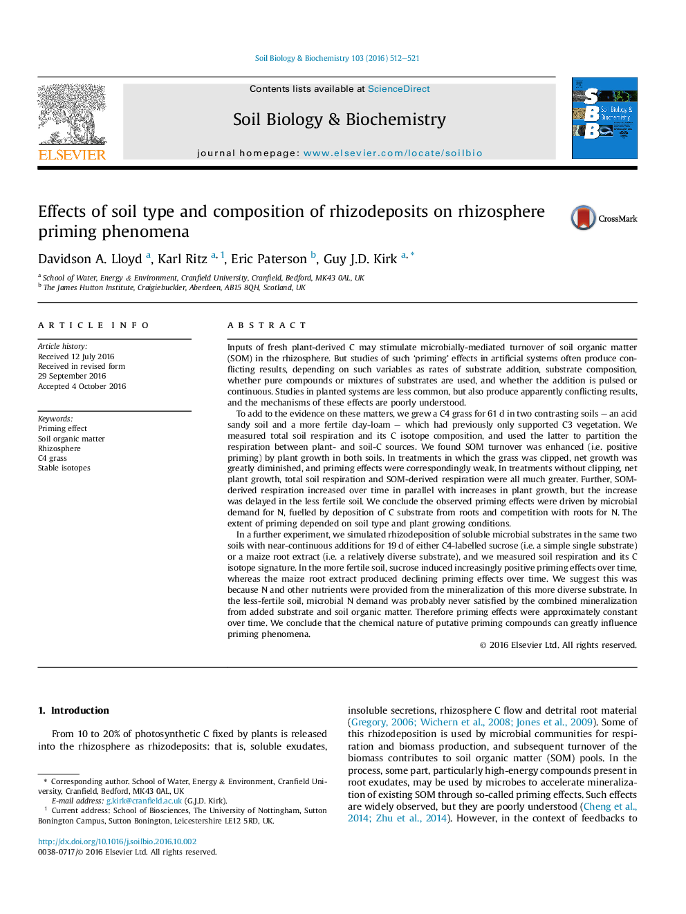 Effects of soil type and composition of rhizodeposits on rhizosphere priming phenomena