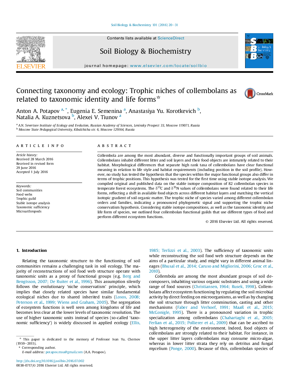 Connecting taxonomy and ecology: Trophic niches of collembolans as related to taxonomic identity and life forms