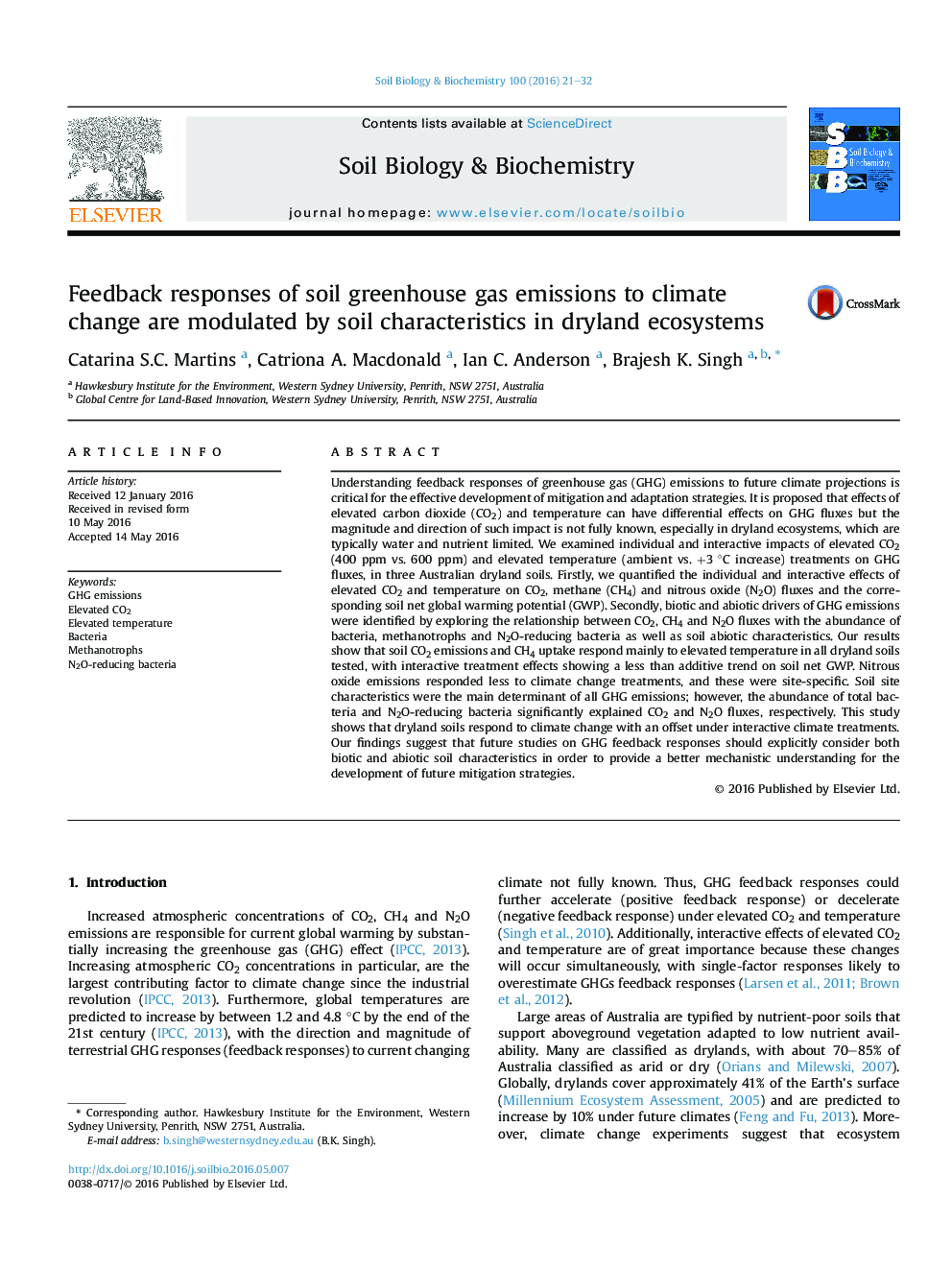 Feedback responses of soil greenhouse gas emissions to climate change are modulated by soil characteristics in dryland ecosystems