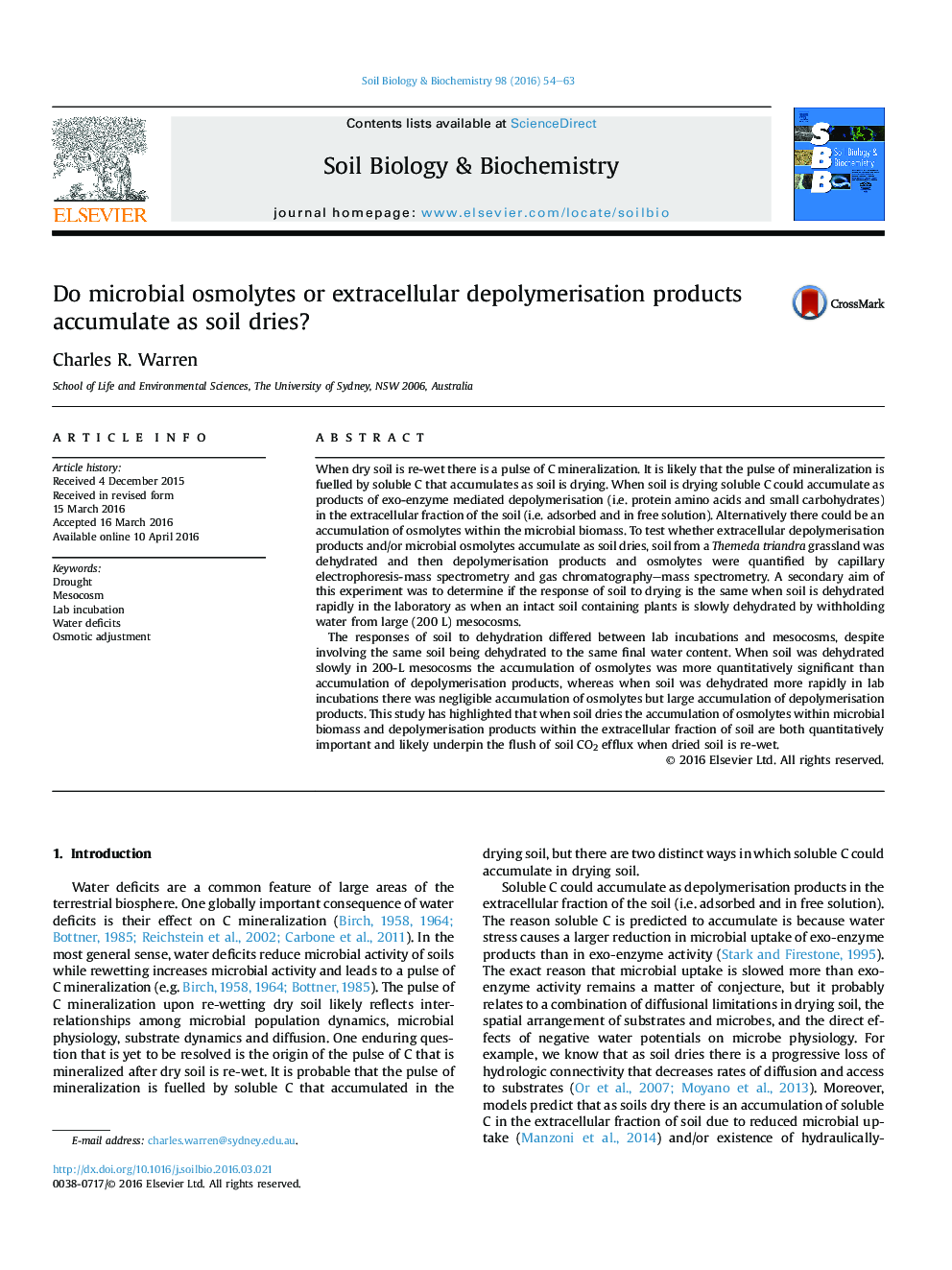 Do microbial osmolytes or extracellular depolymerisation products accumulate as soil dries?