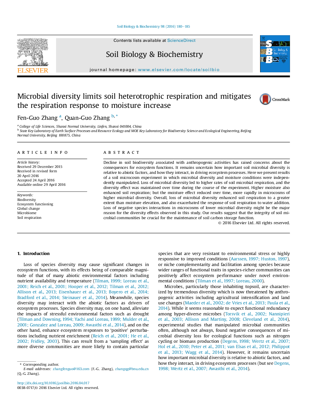 Microbial diversity limits soil heterotrophic respiration and mitigates the respiration response to moisture increase