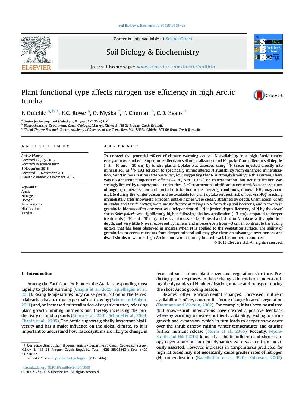 Plant functional type affects nitrogen use efficiency in high-Arctic tundra