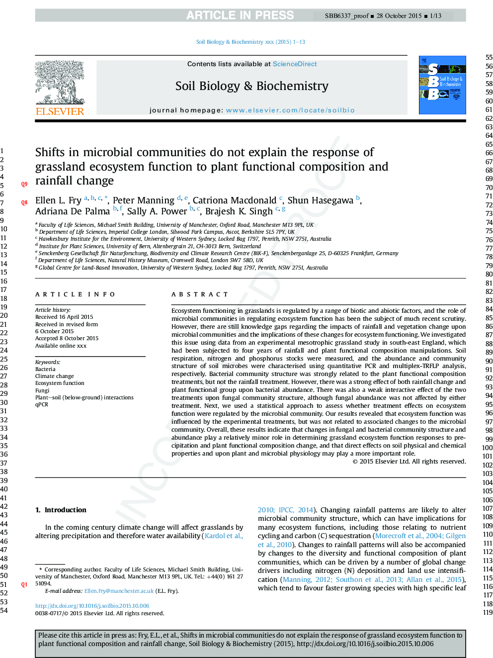 Shifts in microbial communities do not explain the response of grassland ecosystem function to plant functional composition and rainfall change