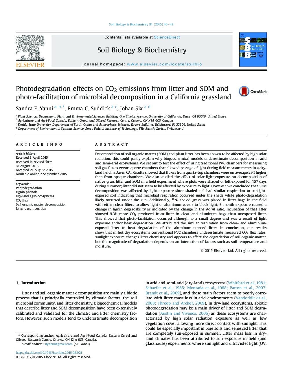 Photodegradation effects on CO2 emissions from litter and SOM and photo-facilitation of microbial decomposition in a California grassland