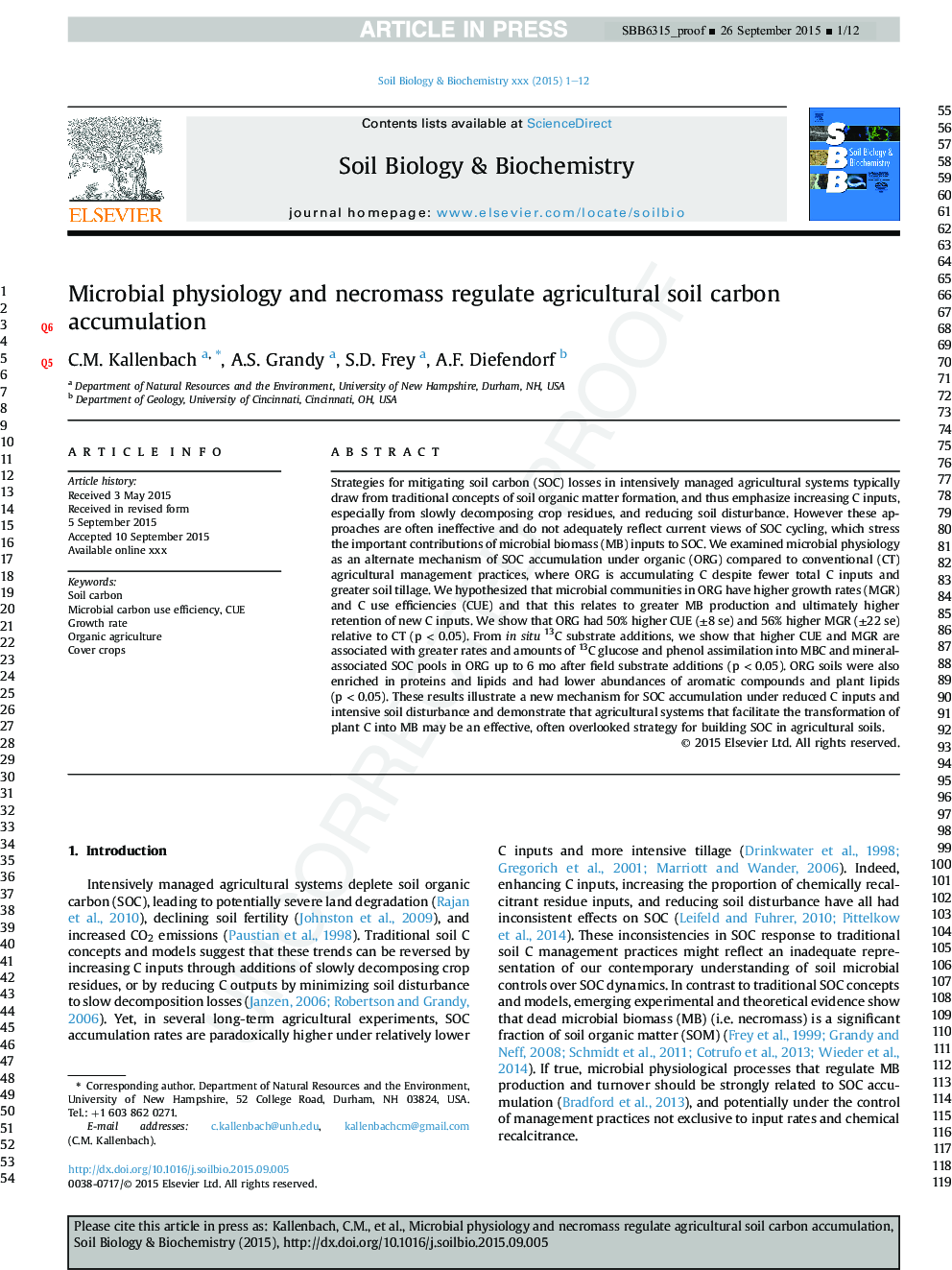 Microbial physiology and necromass regulate agricultural soil carbon accumulation