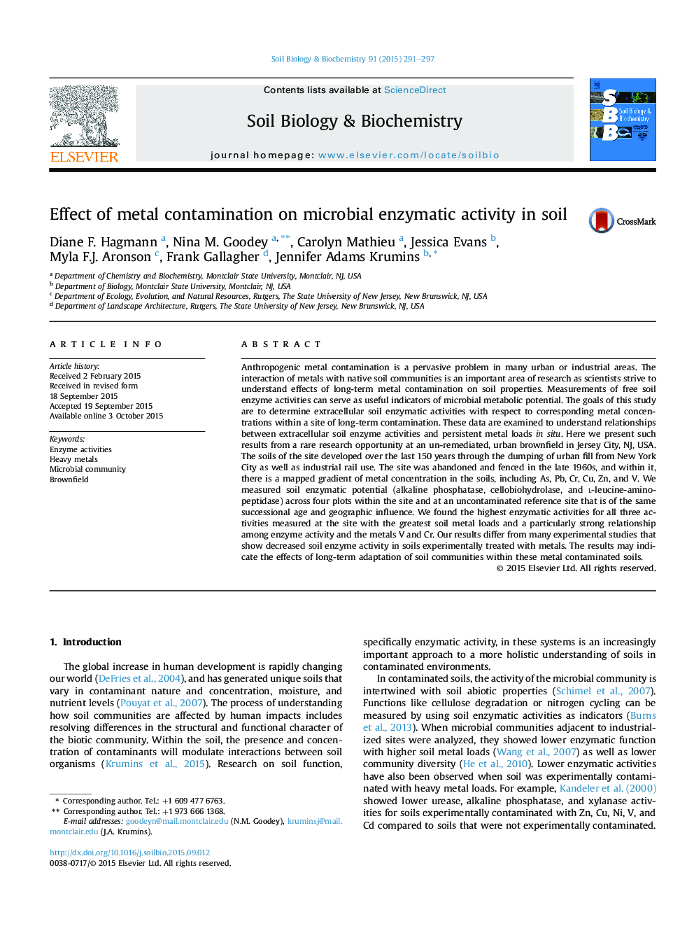 Effect of metal contamination on microbial enzymatic activity in soil