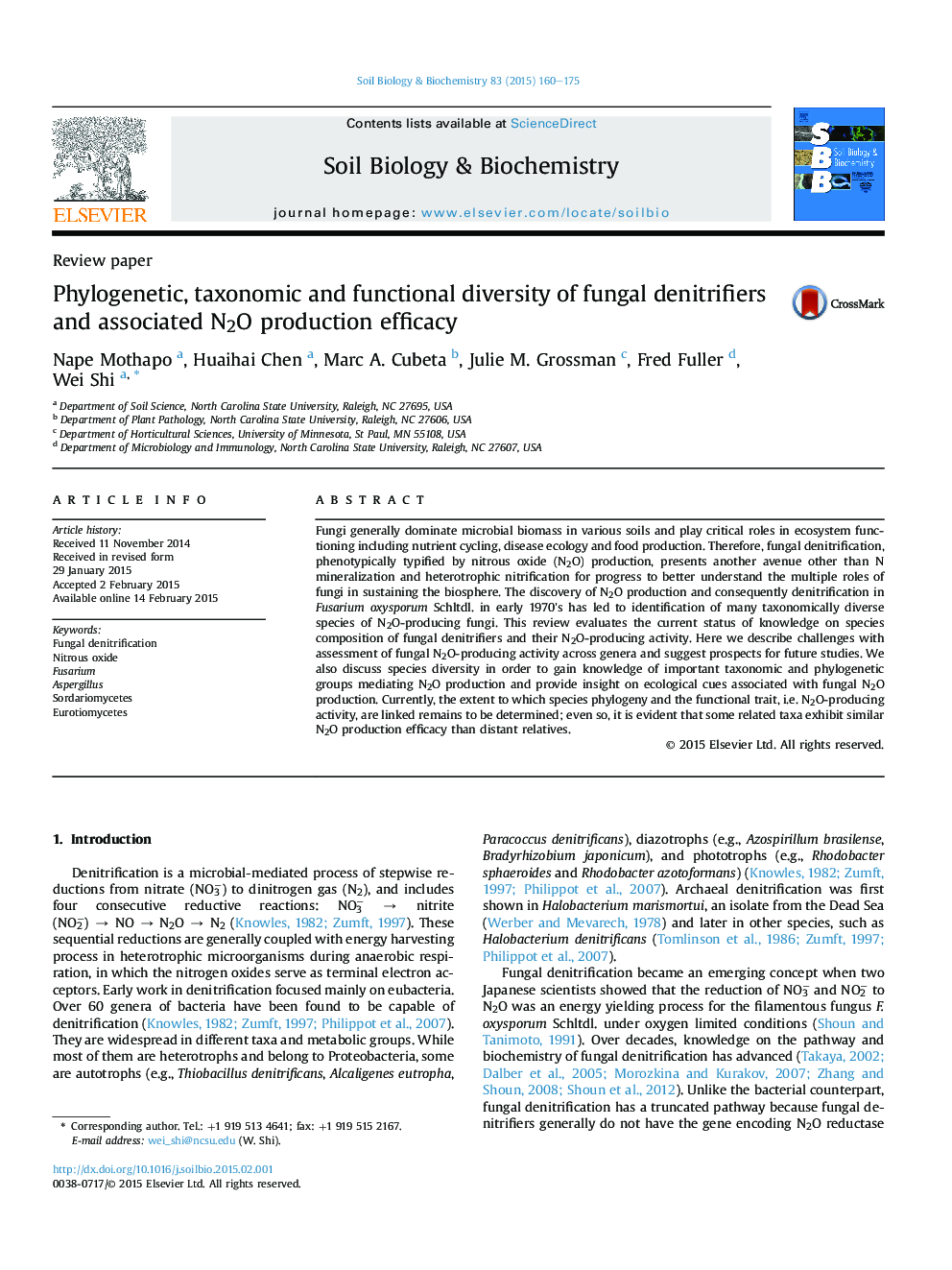 Phylogenetic, taxonomic and functional diversity of fungal denitrifiers and associated N2O production efficacy