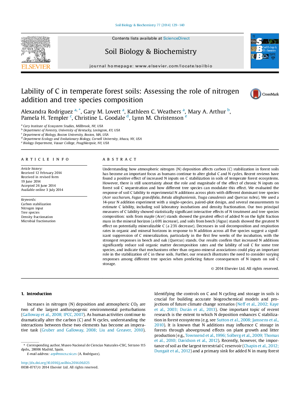 Lability of C in temperate forest soils: Assessing the role of nitrogen addition and tree species composition