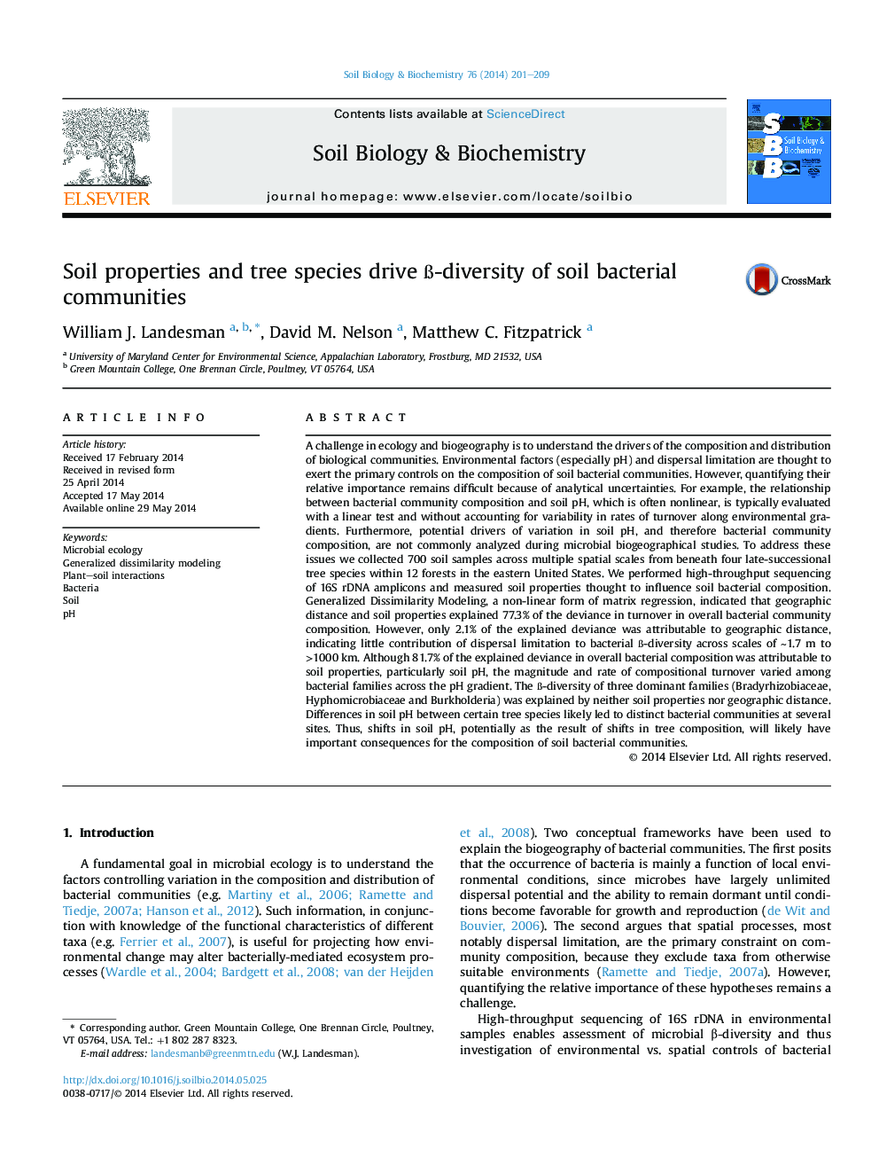 Soil properties and tree species drive Ã-diversity of soil bacterial communities