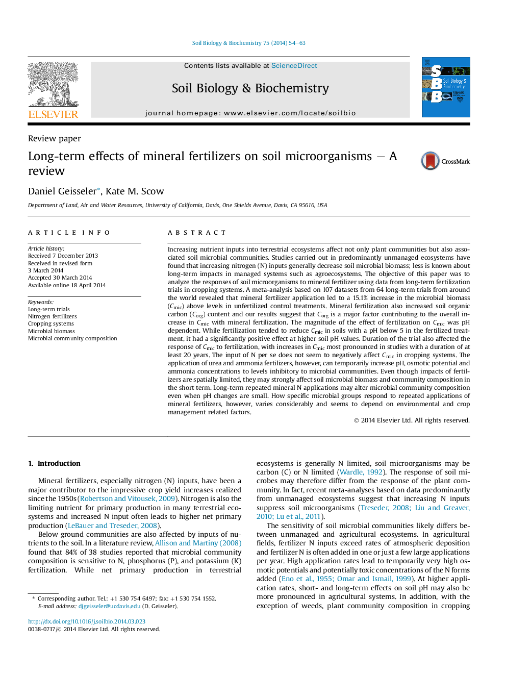 Long-term effects of mineral fertilizers on soil microorganisms - A review