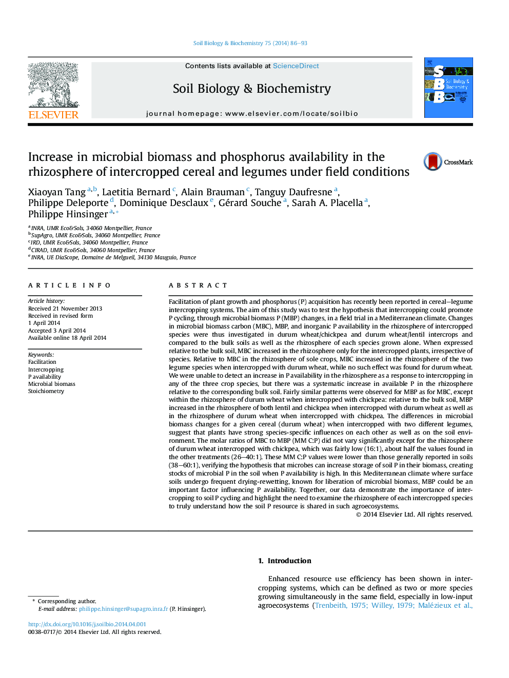 Increase in microbial biomass and phosphorus availability in the rhizosphere of intercropped cereal and legumes under field conditions