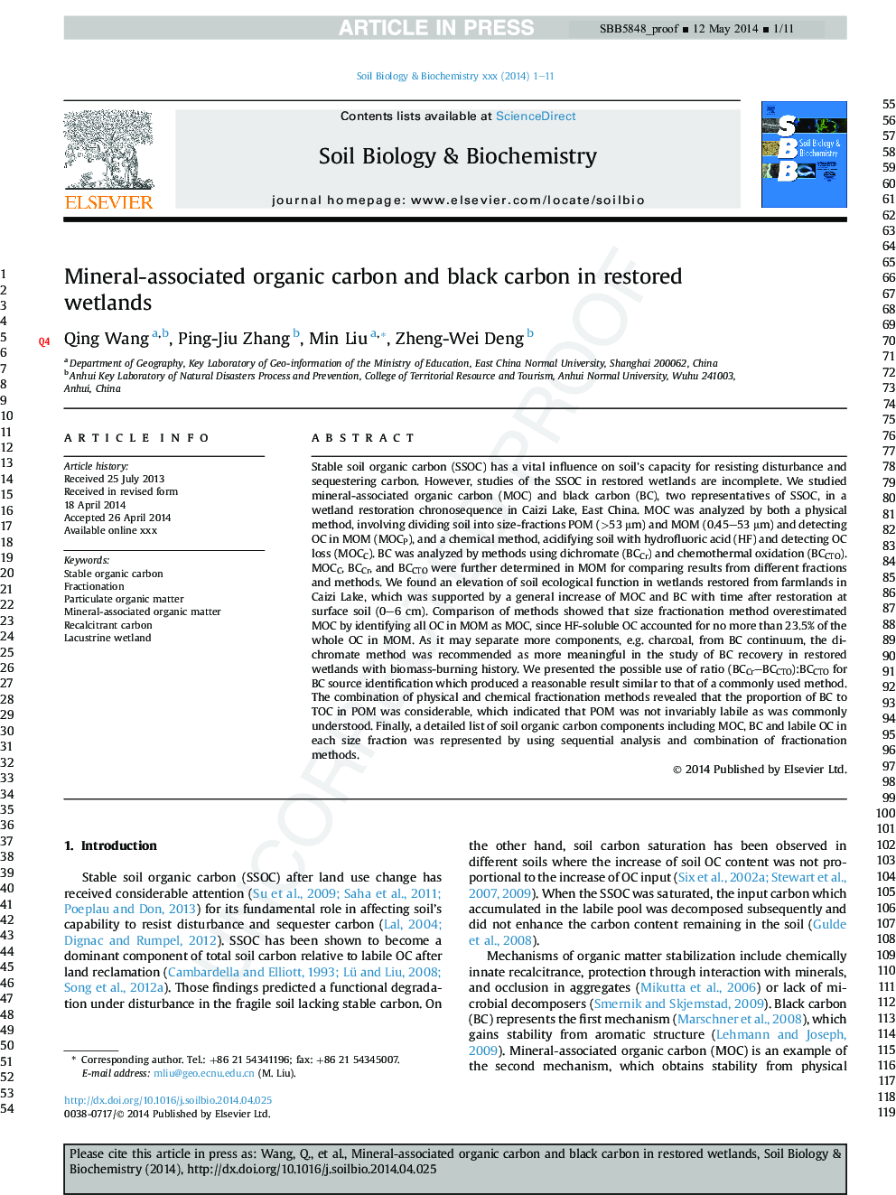 Mineral-associated organic carbon and black carbon in restored wetlands