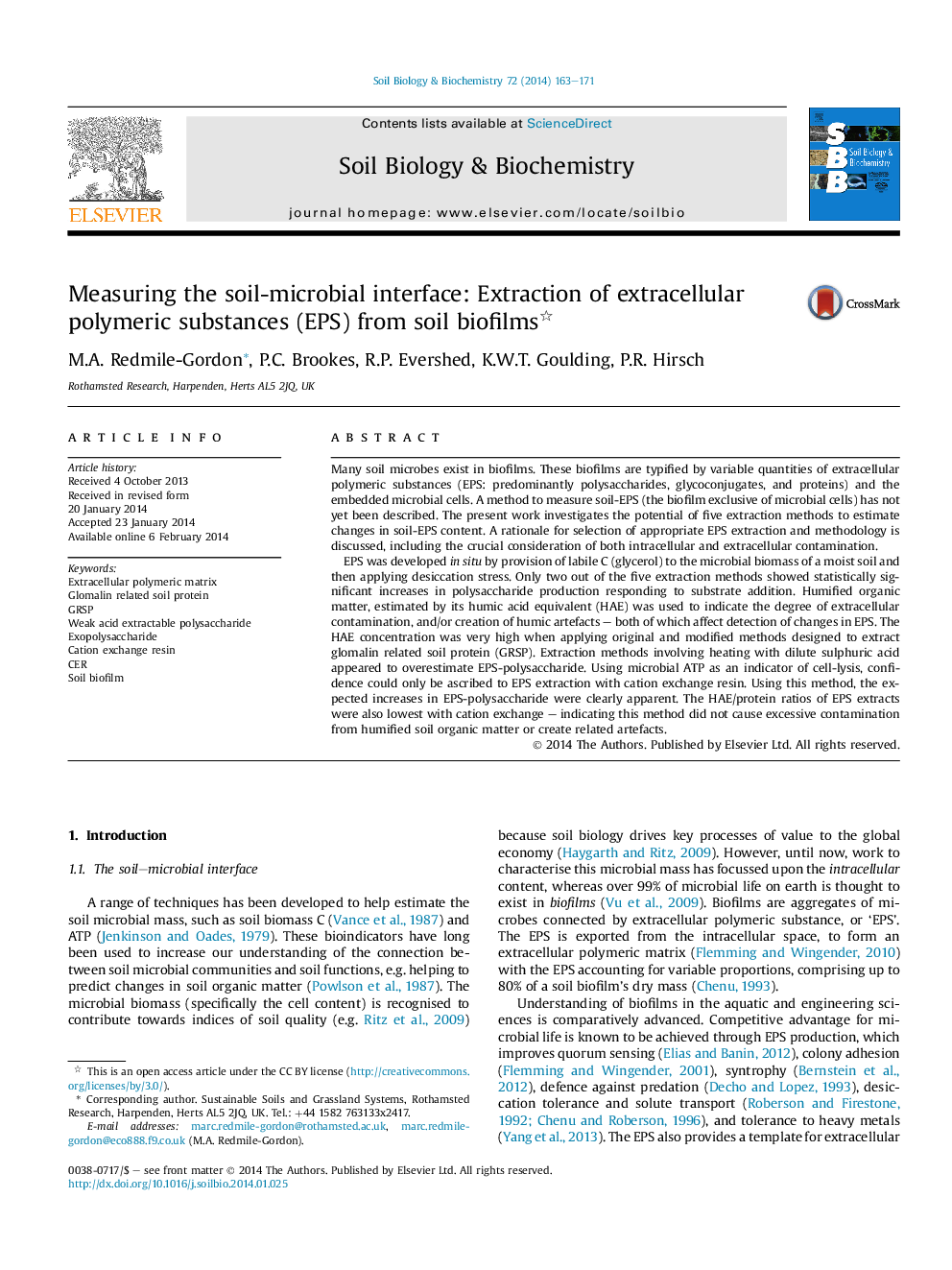 Measuring the soil-microbial interface: Extraction of extracellular polymeric substances (EPS) from soil biofilms